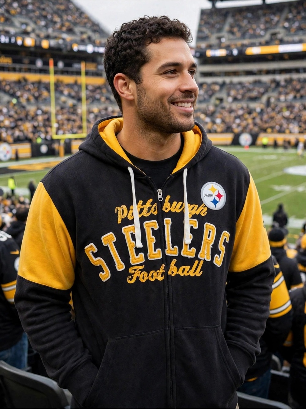 Pittsburgh Steelers Full Zip Hoodie Mens XL Black Gold NFL Team Apparel Vintage